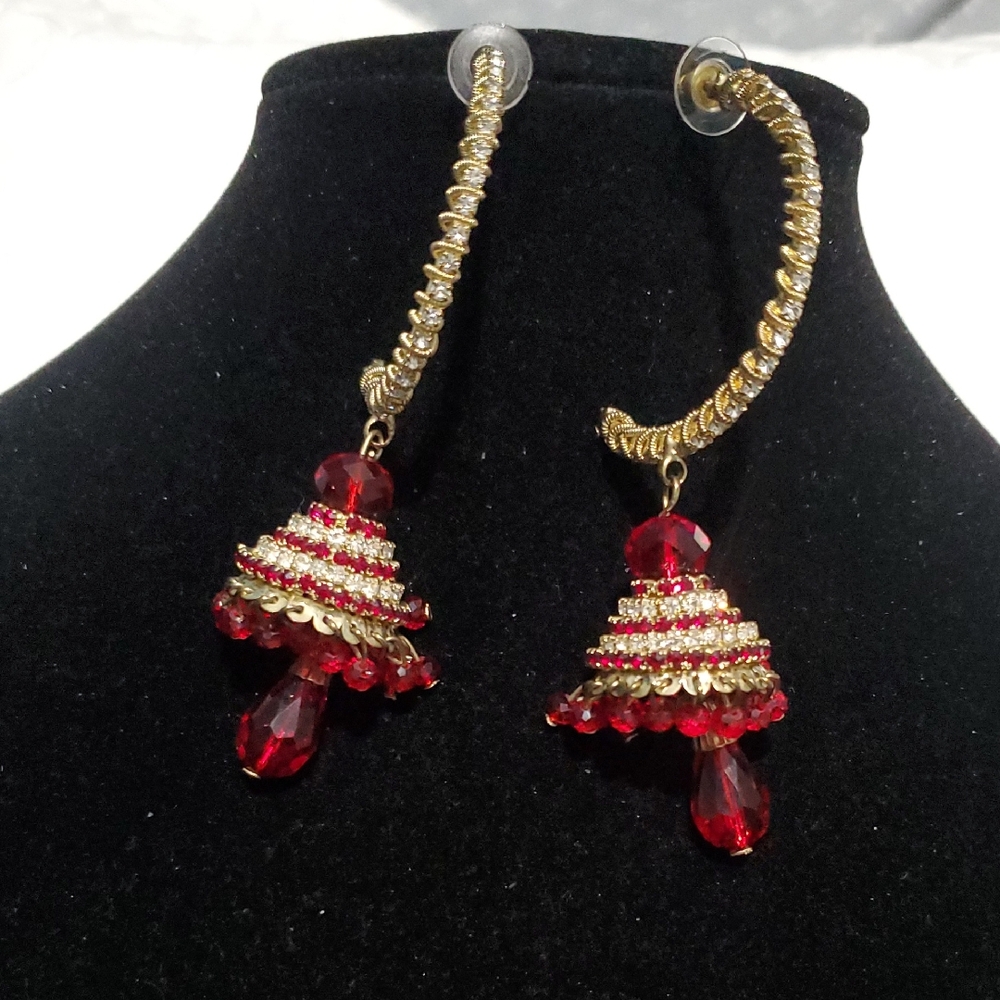 Elegant Red and Gold Dangle Earrings